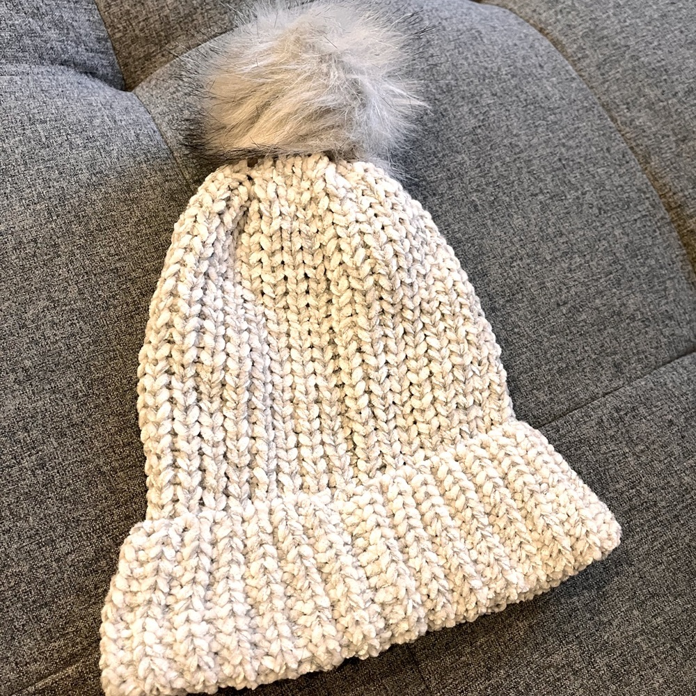 Super soft Light Grey Chenille Pom Pom winter Hat